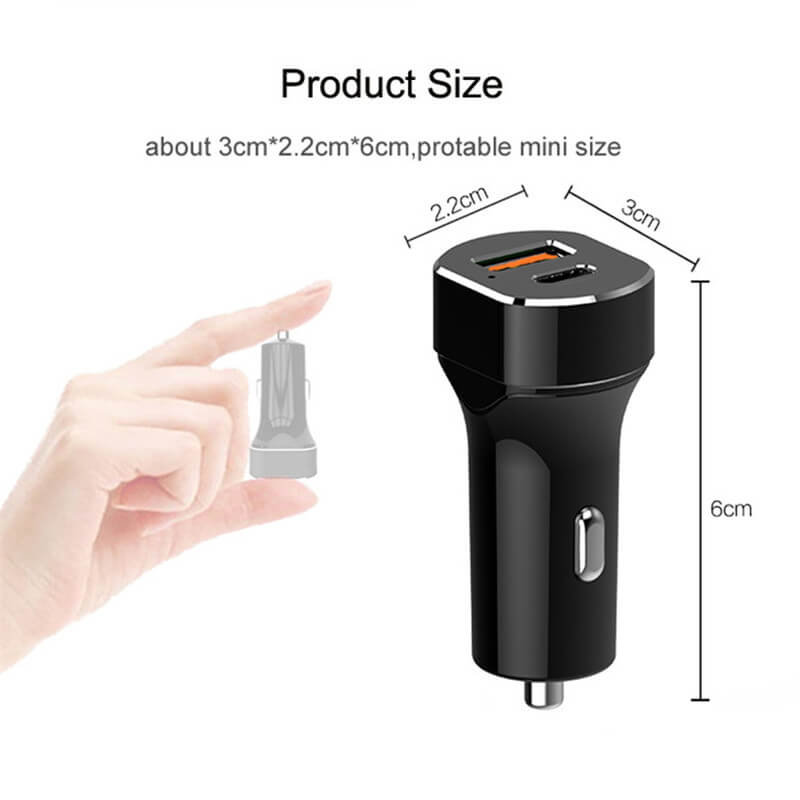 2 Ports Quicky Charge 3.0 USB C Car Charger