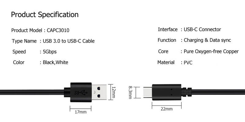 USB C to USB A Cable CAPC3010